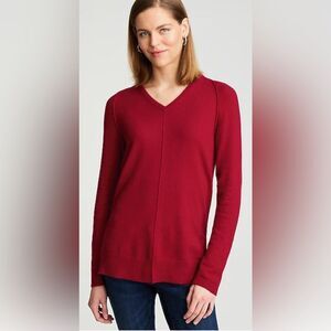 J.Jill Red Soft Seamed V-Neck Sweater Size Medium